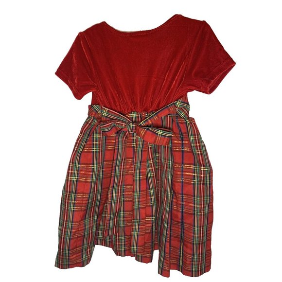 Brooke Lindsay Red Velour Top Plaid Christmas Dress Under Petticoat 4T - Picture 7 of 10